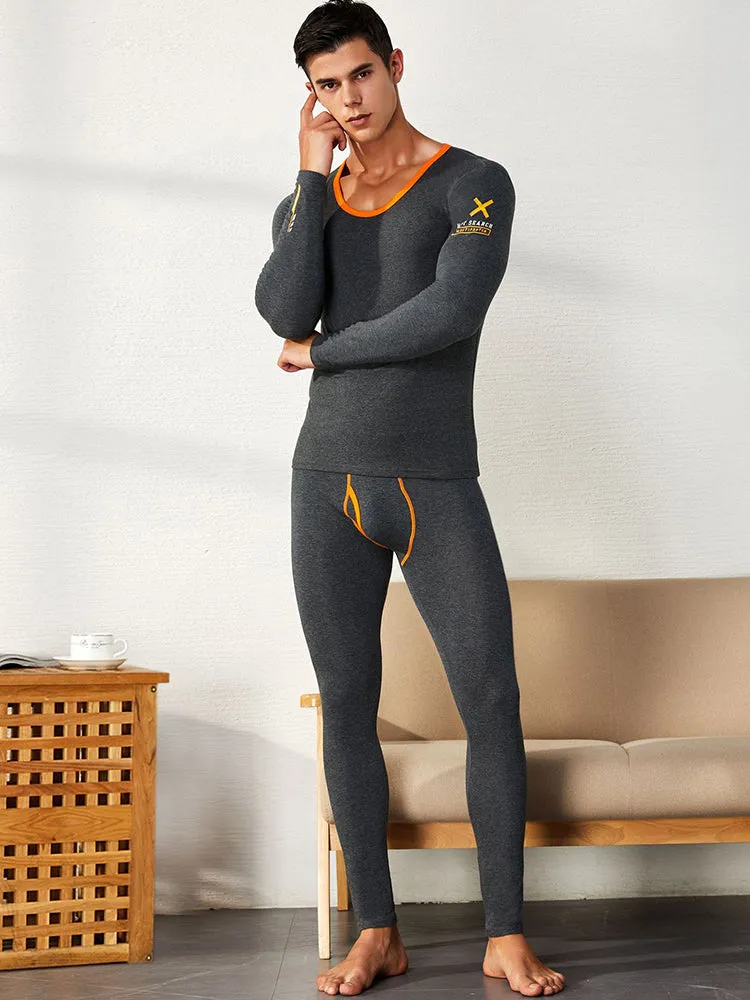 Men's Splicing Lines Cotton Thermal Underwear Set