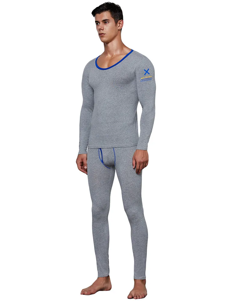 Men's Splicing Lines Cotton Thermal Underwear Set