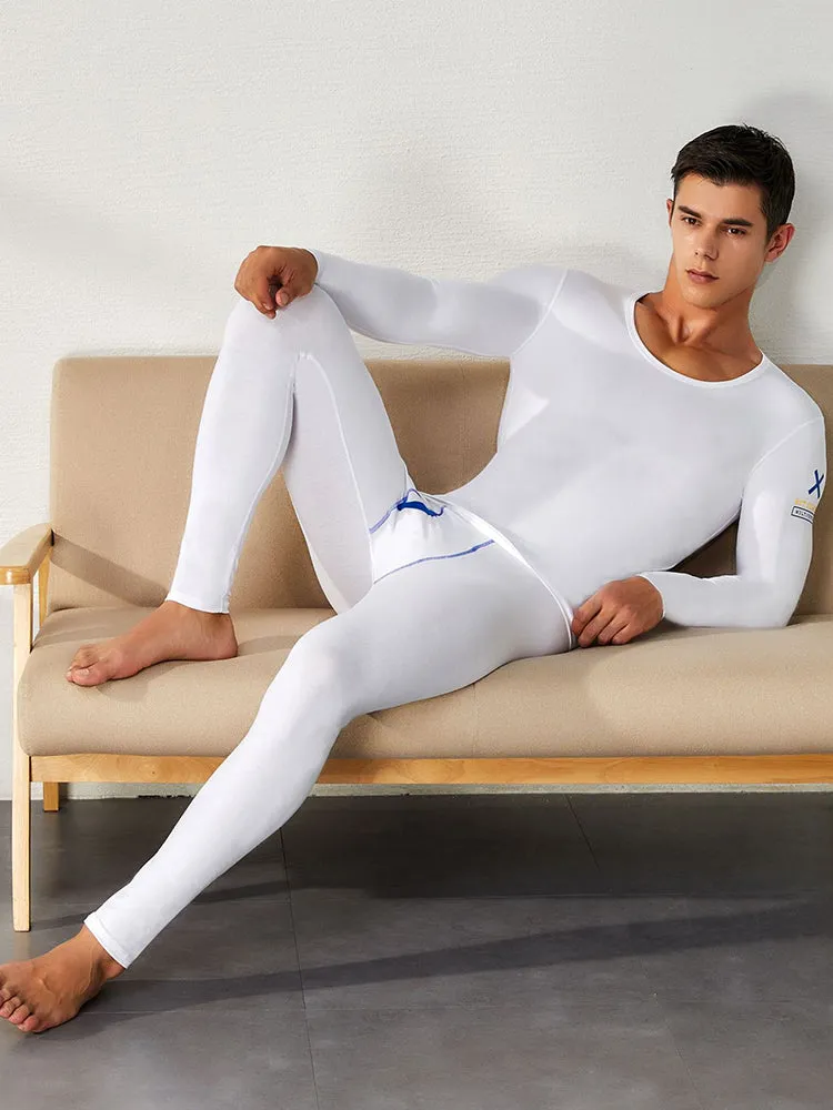 Men's Splicing Lines Cotton Thermal Underwear Set