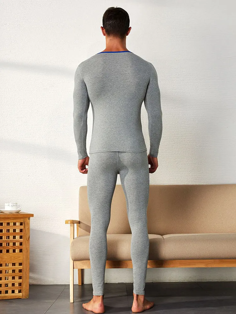 Men's Splicing Lines Cotton Thermal Underwear Set