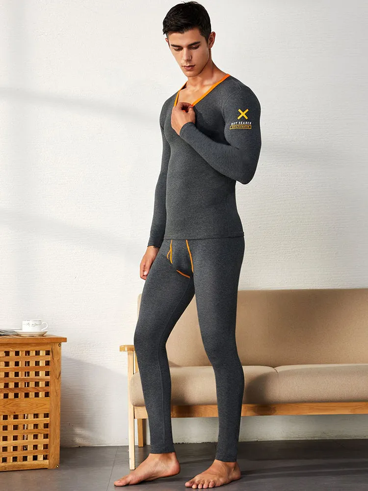 Men's Splicing Lines Cotton Thermal Underwear Set