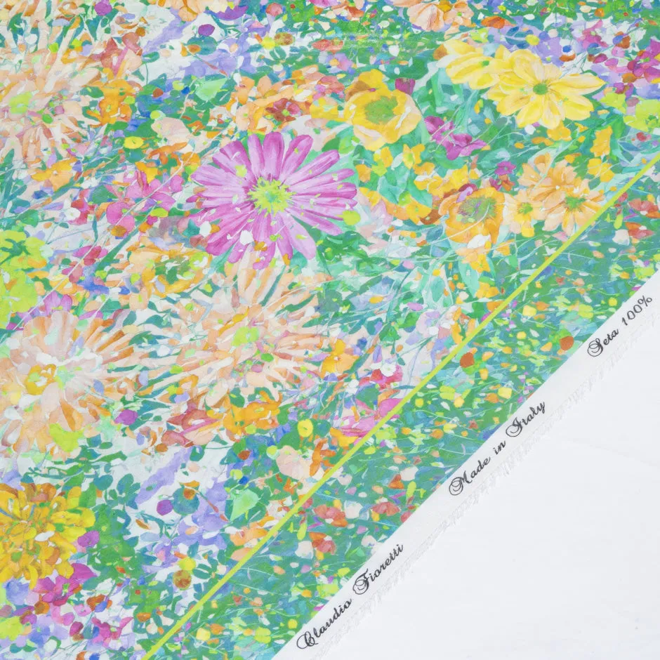 Multi Abstract Floral Printed Green Pure Silk Georgette