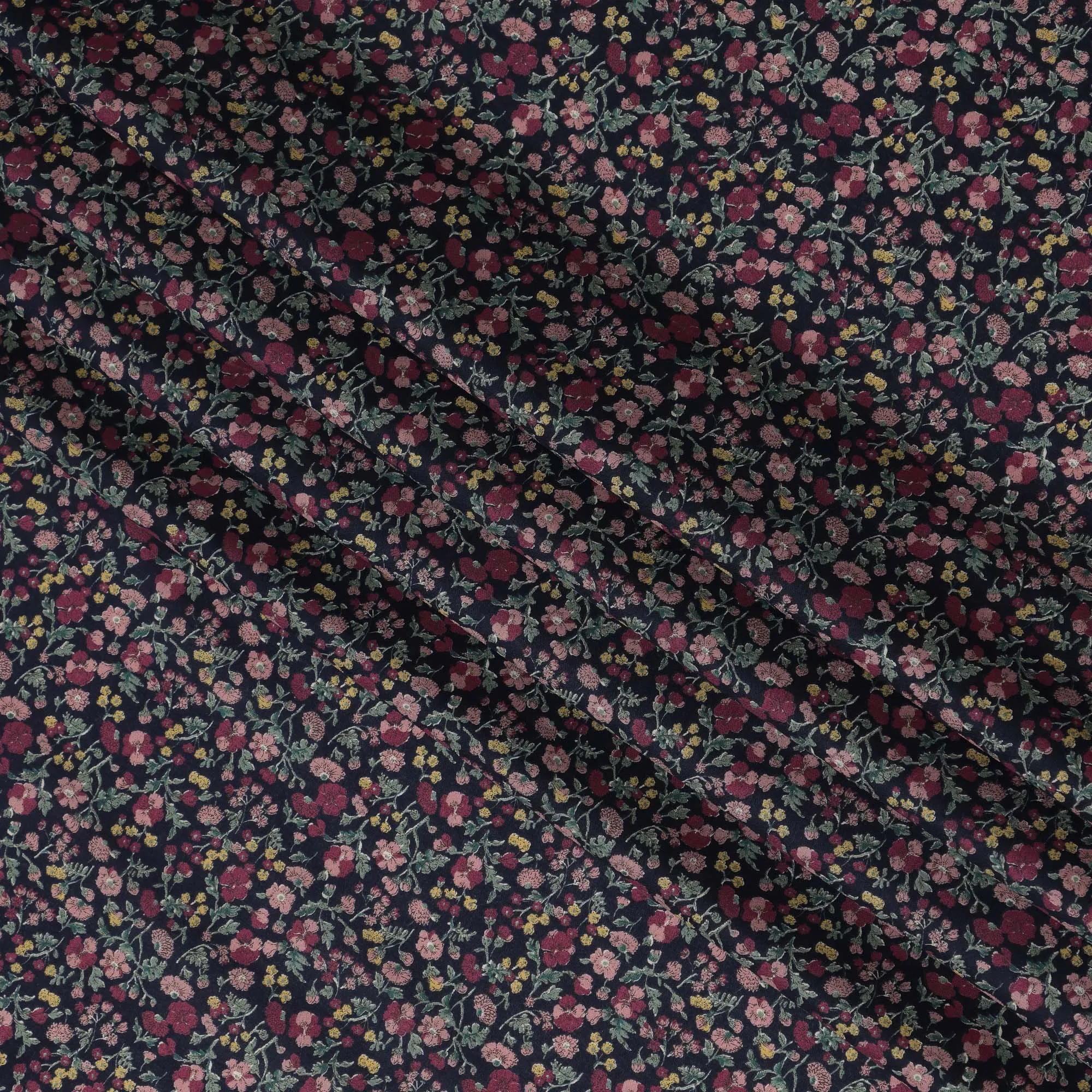Navy and Pink Floral Cotton Lawn Digital Print Fabric - 110 cm Width-D21229