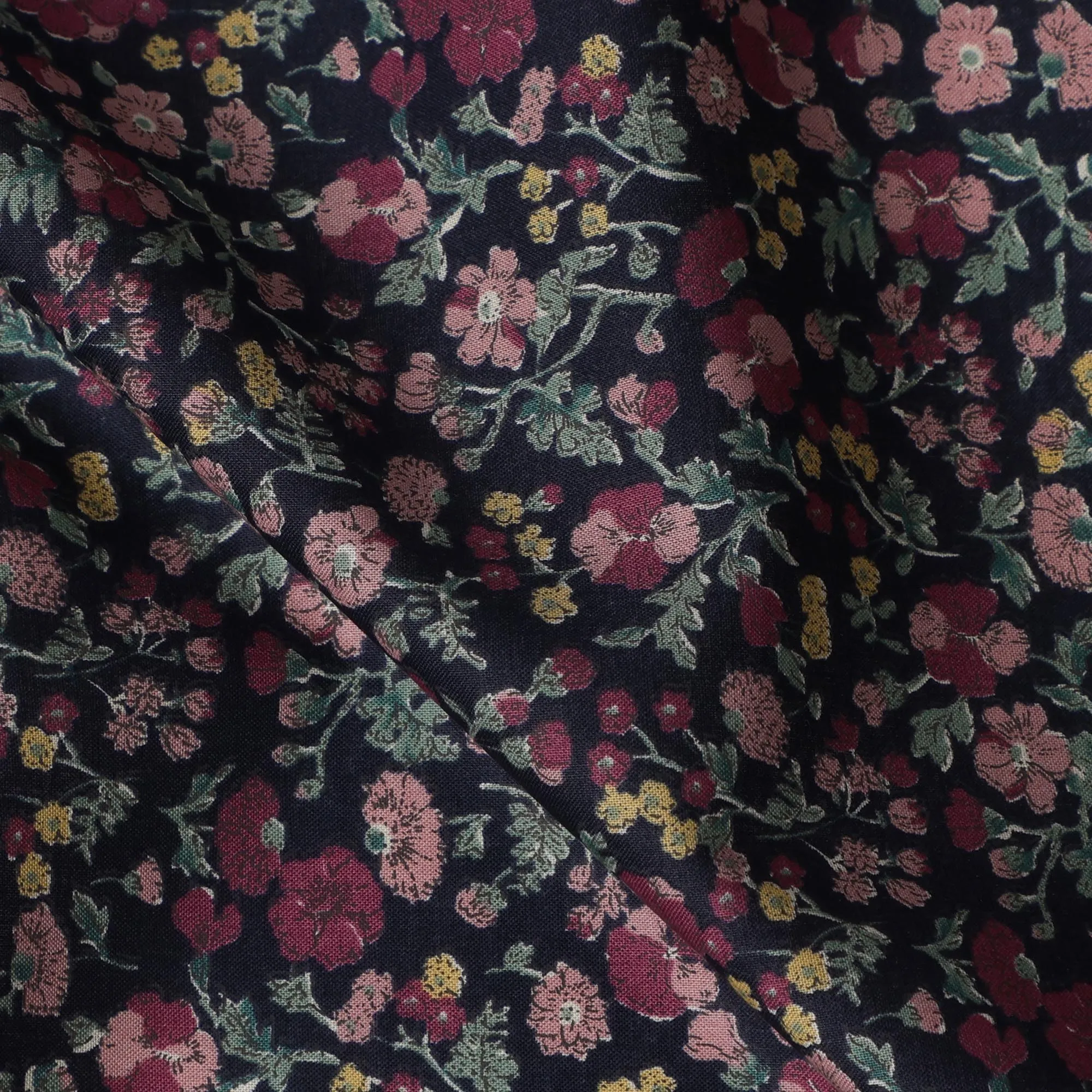 Navy and Pink Floral Cotton Lawn Digital Print Fabric - 110 cm Width-D21229