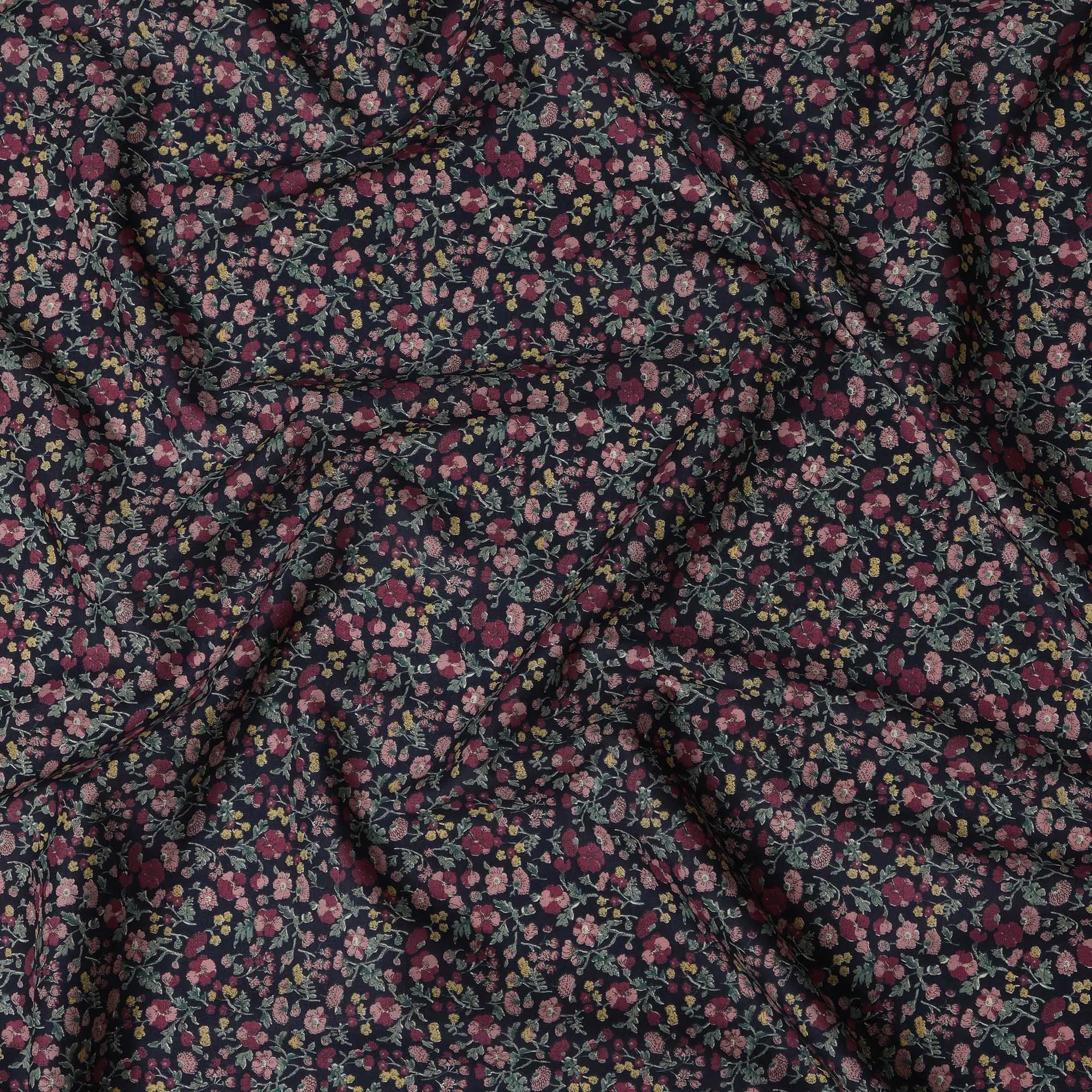 Navy and Pink Floral Cotton Lawn Digital Print Fabric - 110 cm Width-D21229