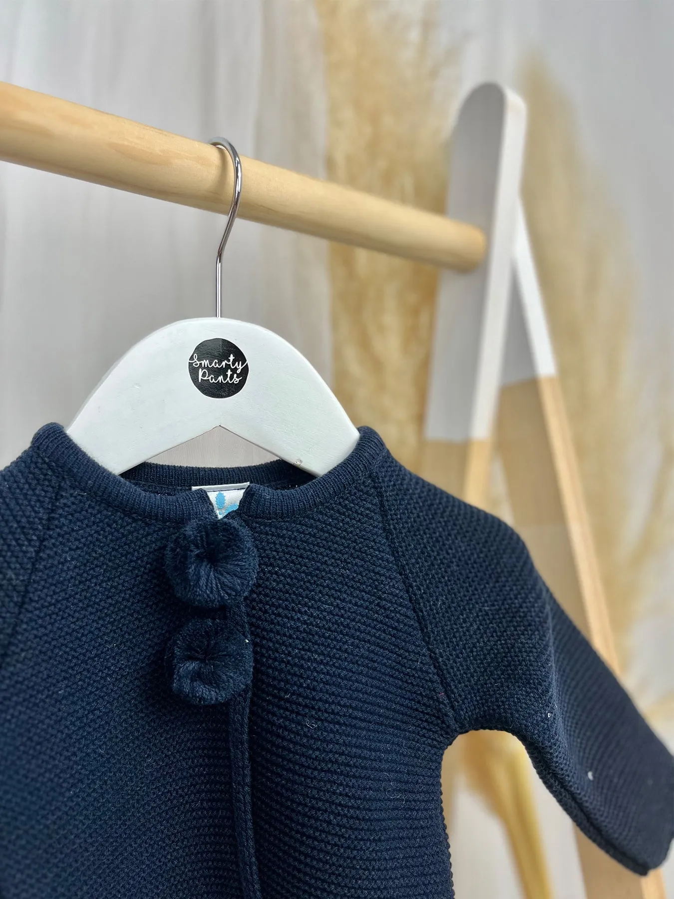 Navy Knitted Pom Pom Cardigan