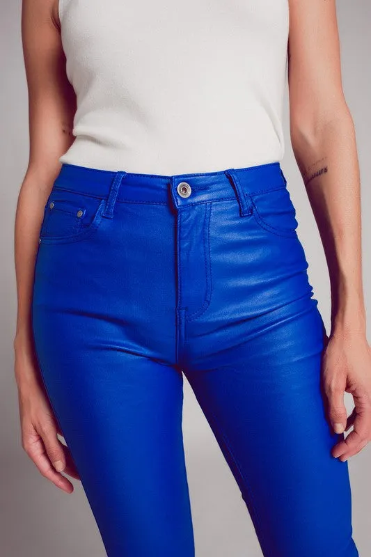 Paige Faux Leather Cropped Flare Pant- Blue
