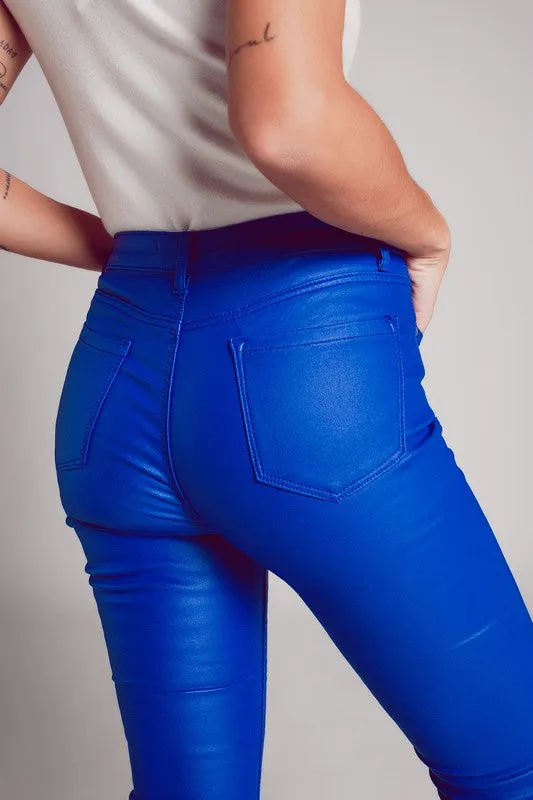 Paige Faux Leather Cropped Flare Pant- Blue