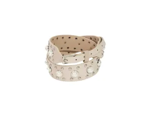 Pearly Studded Faux Leather Belt-Ivory