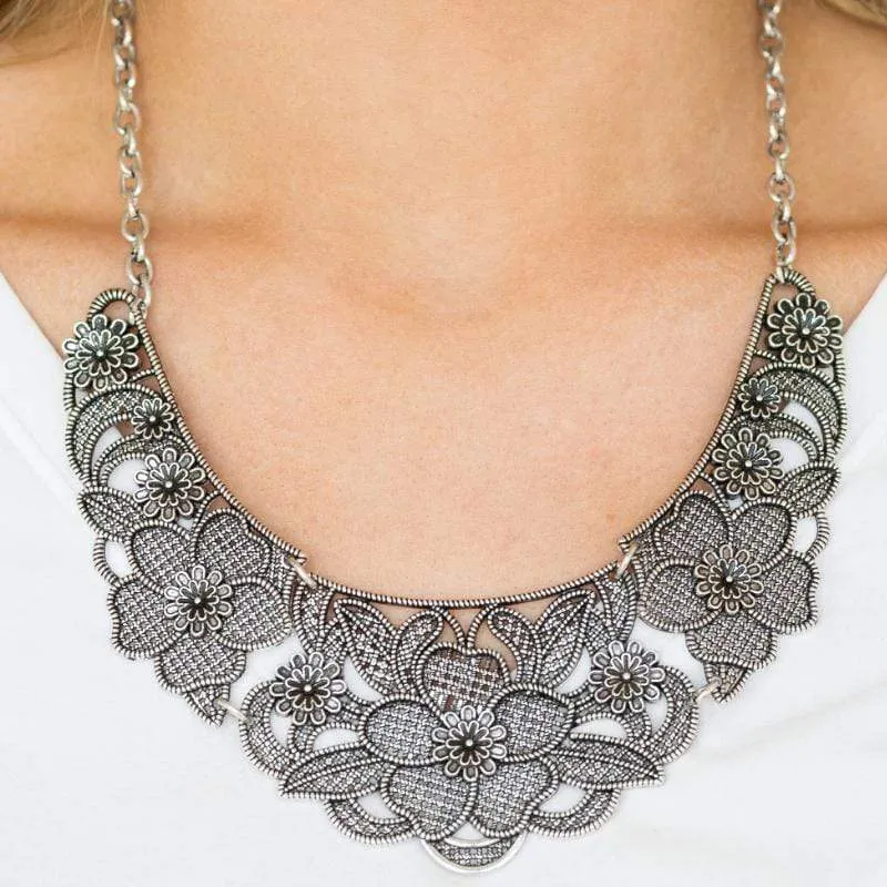 Petunia Paradise Silver Statement Necklace