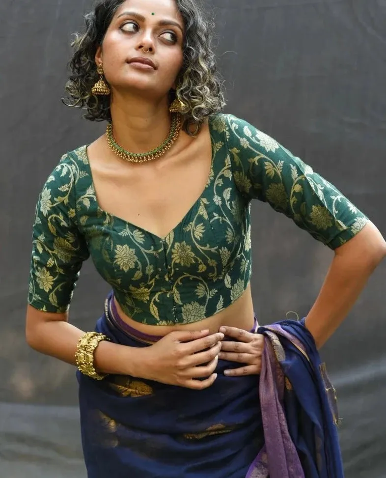 Readymade Beautiful Green Silk Blouse With Sweetheart Neckline
