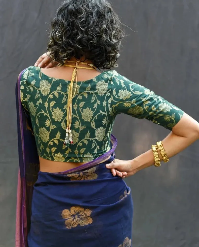 Readymade Beautiful Green Silk Blouse With Sweetheart Neckline