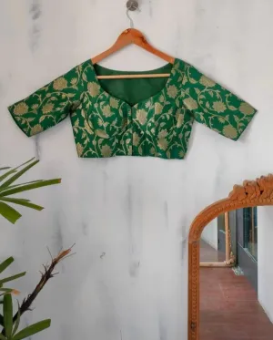 Readymade Beautiful Green Silk Blouse With Sweetheart Neckline