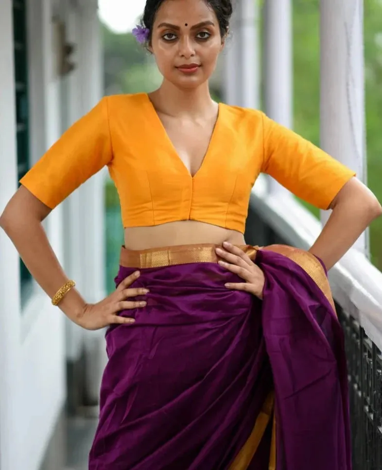Readymade Beautiful Mustard Blouse Made of Artificial Silk