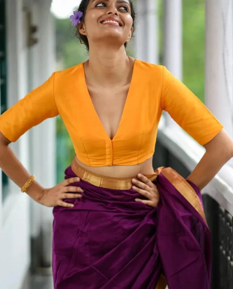 Readymade Beautiful Mustard Blouse Made of Artificial Silk