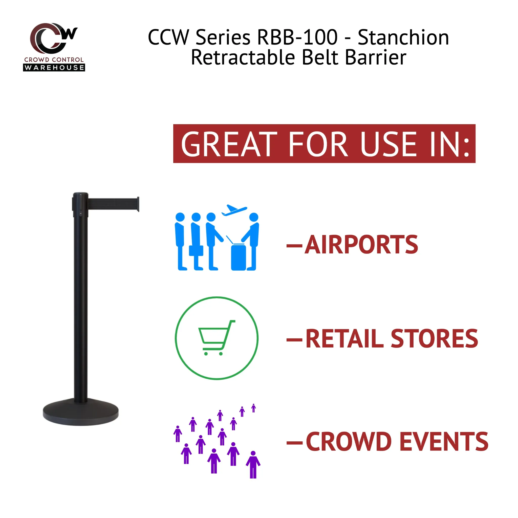 Retractable Belt Barrier Stanchion, Polished Brass Post, 11 Ft. Belt - CCW Series RBB-100