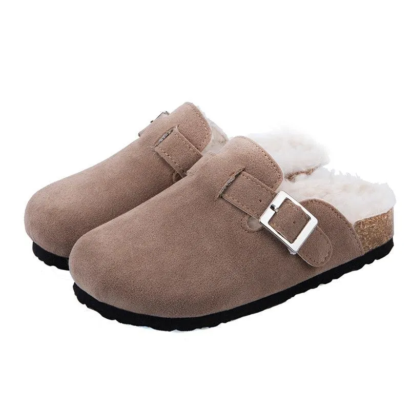 Round Head Comfortable Casual Flat Bottom Plus Fluffy  Lazy Half Slippers Female Trend