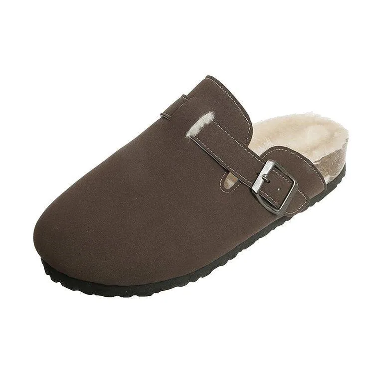 Round Head Comfortable Casual Flat Bottom Plus Fluffy  Lazy Half Slippers Female Trend
