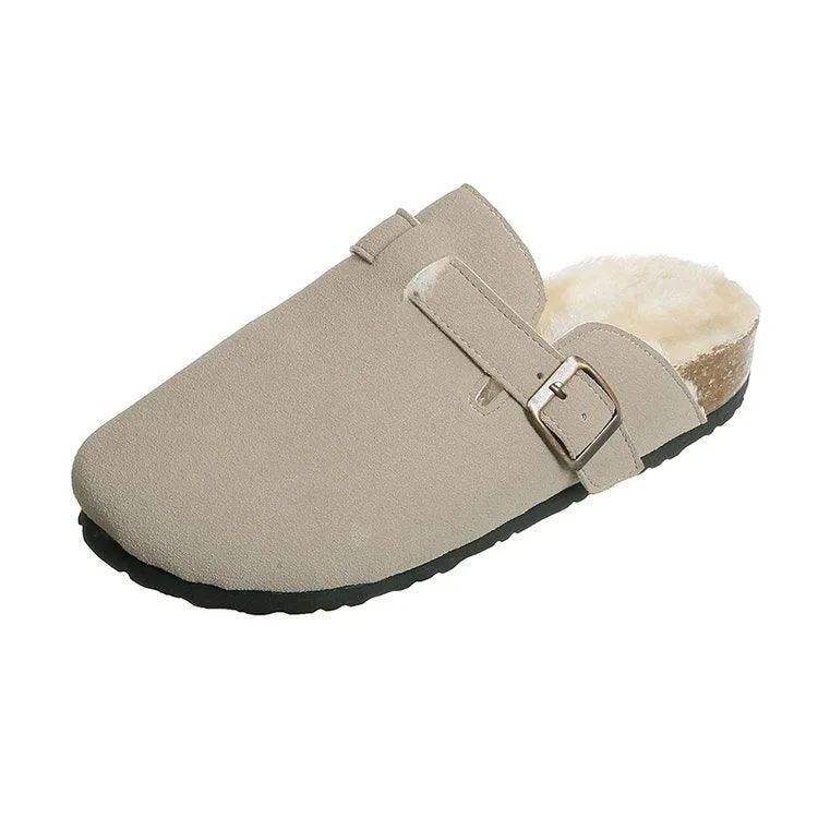 Round Head Comfortable Casual Flat Bottom Plus Fluffy  Lazy Half Slippers Female Trend