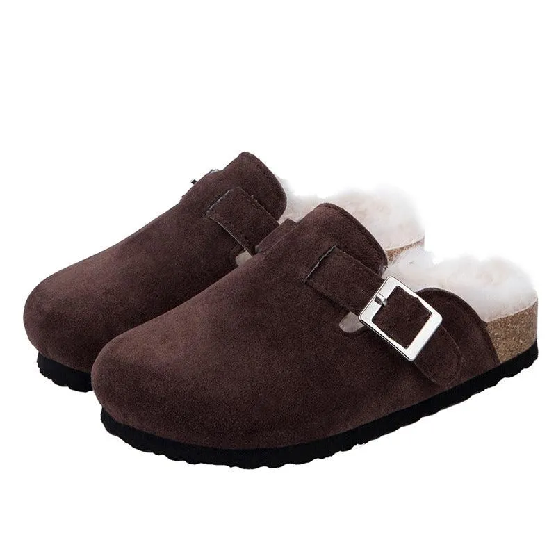 Round Head Comfortable Casual Flat Bottom Plus Fluffy  Lazy Half Slippers Female Trend