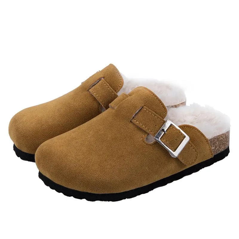 Round Head Comfortable Casual Flat Bottom Plus Fluffy  Lazy Half Slippers Female Trend