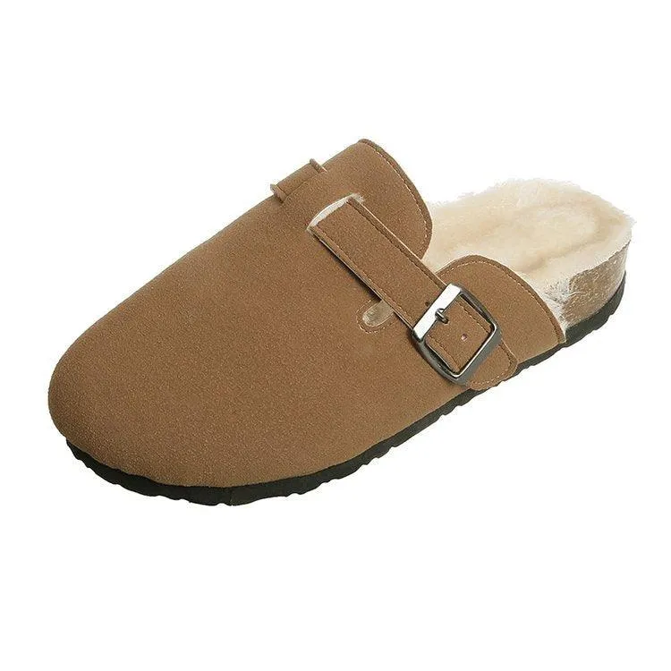 Round Head Comfortable Casual Flat Bottom Plus Fluffy  Lazy Half Slippers Female Trend