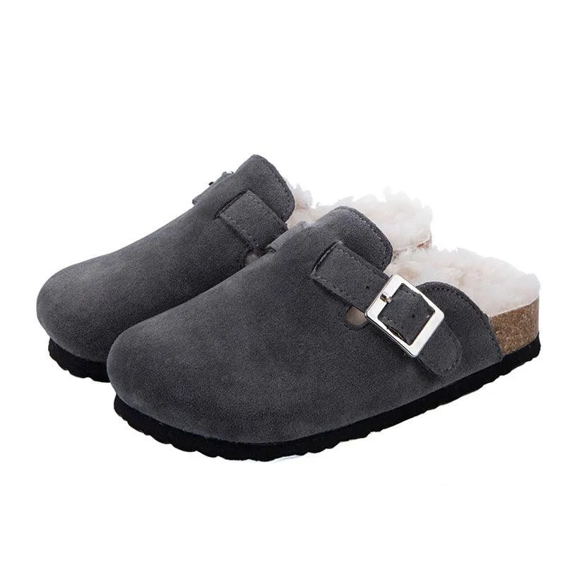Round Head Comfortable Casual Flat Bottom Plus Fluffy  Lazy Half Slippers Female Trend