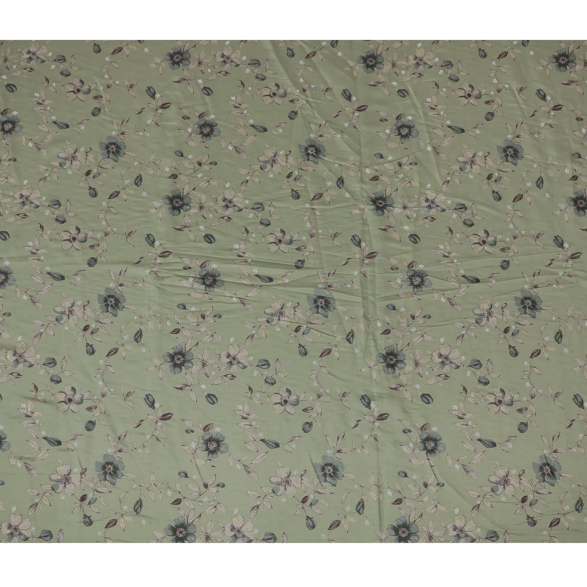 Sage Green and Mauve Floral Print Cotton Lawn Fabric - 110 cm Width-D19977