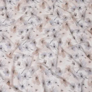 Soft Pastel Floral Synthetic Modal Satin Fabric - Delicate Blossom Print, 110cm Wide - Buy Online in Meters-D18338