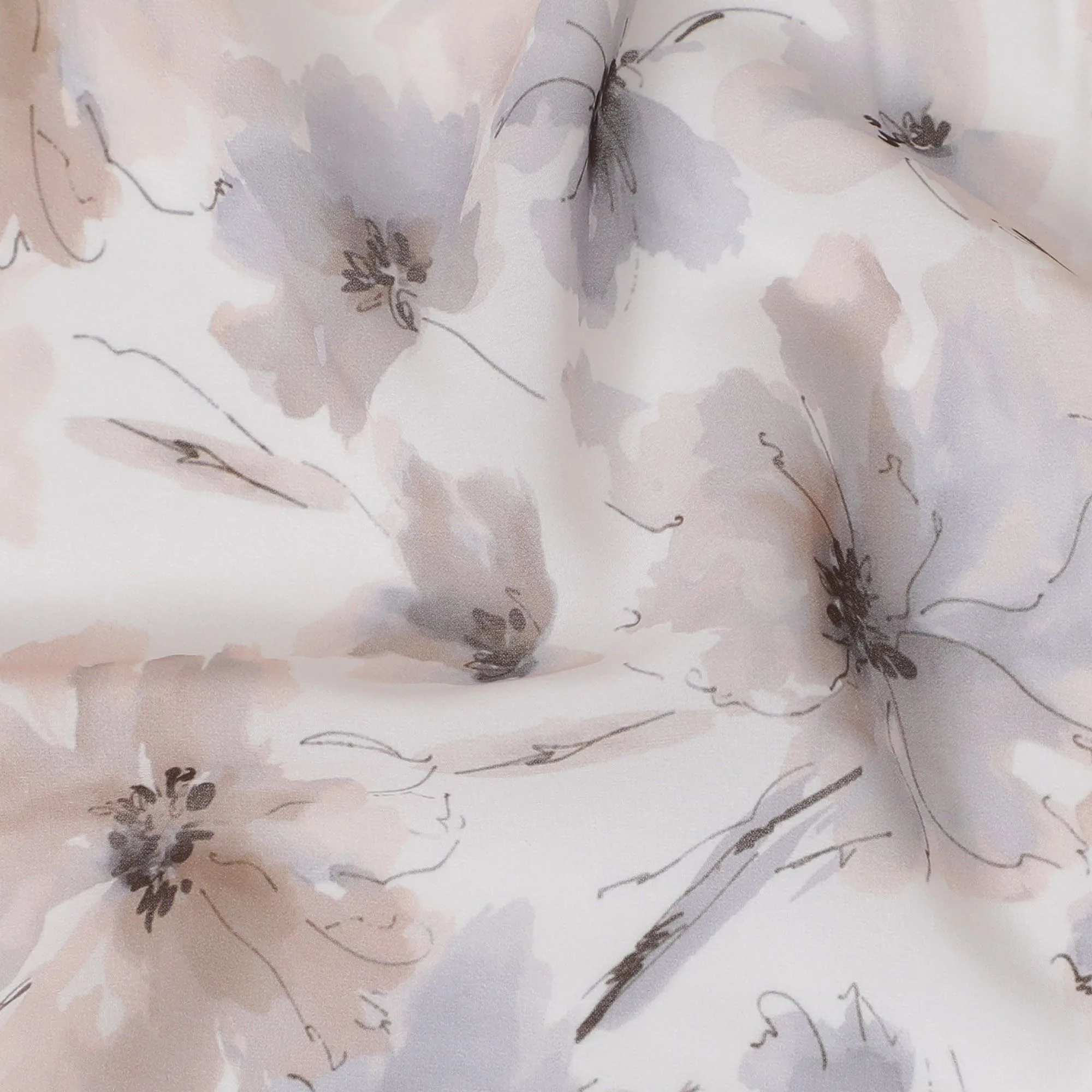Soft Pastel Floral Synthetic Modal Satin Fabric - Delicate Blossom Print, 110cm Wide - Buy Online in Meters-D18338