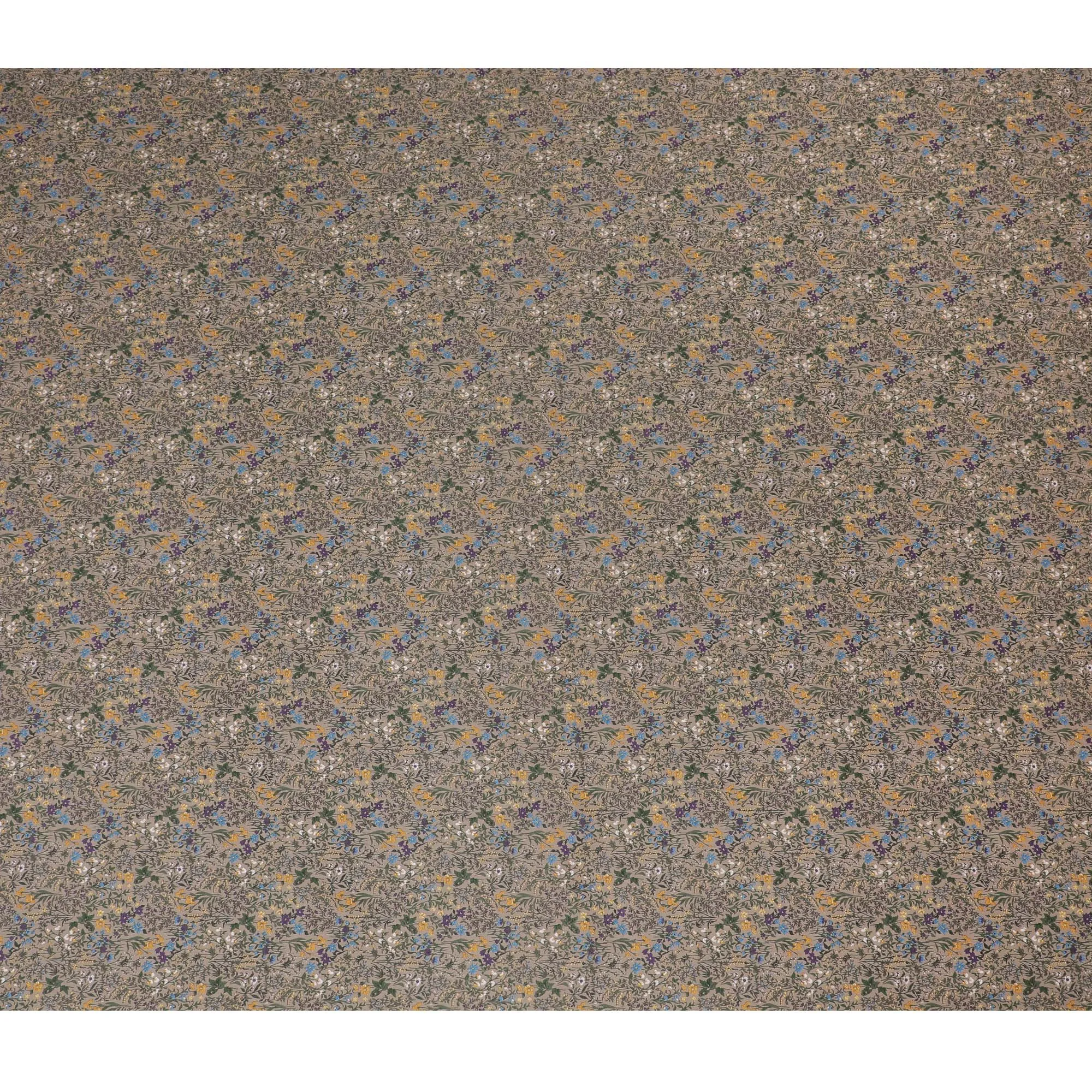 Sophisticated Taupe Floral Cotton Lawn Fabric with Yellow and Blue Blossoms, 110 cm Wide, Japanese Design-D19557