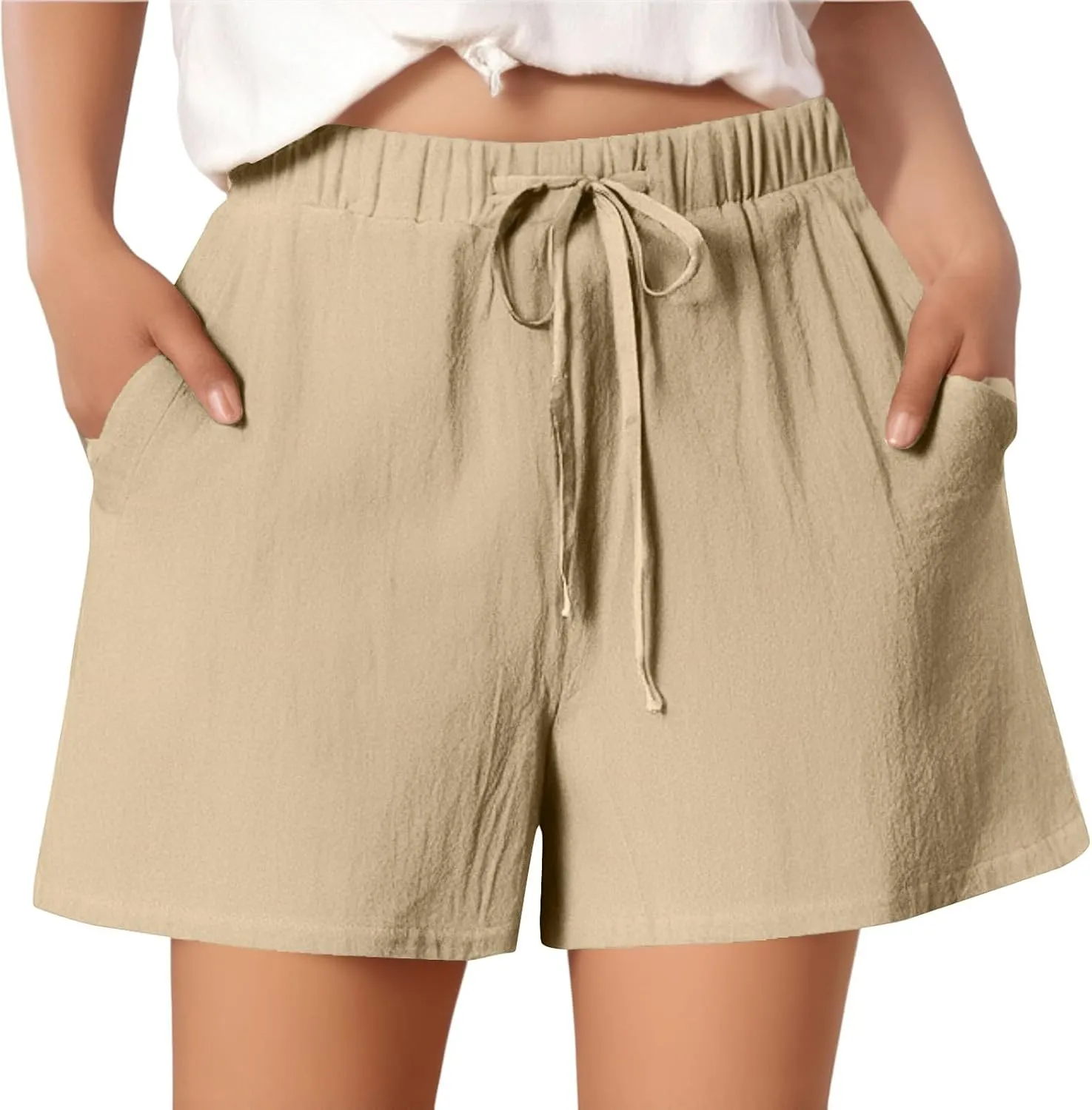 Summer Shorts for Women Baggy High Rise Linen Shorts Vacation Straight Elastic with Pocket Solid Loose Fit Pants 2025