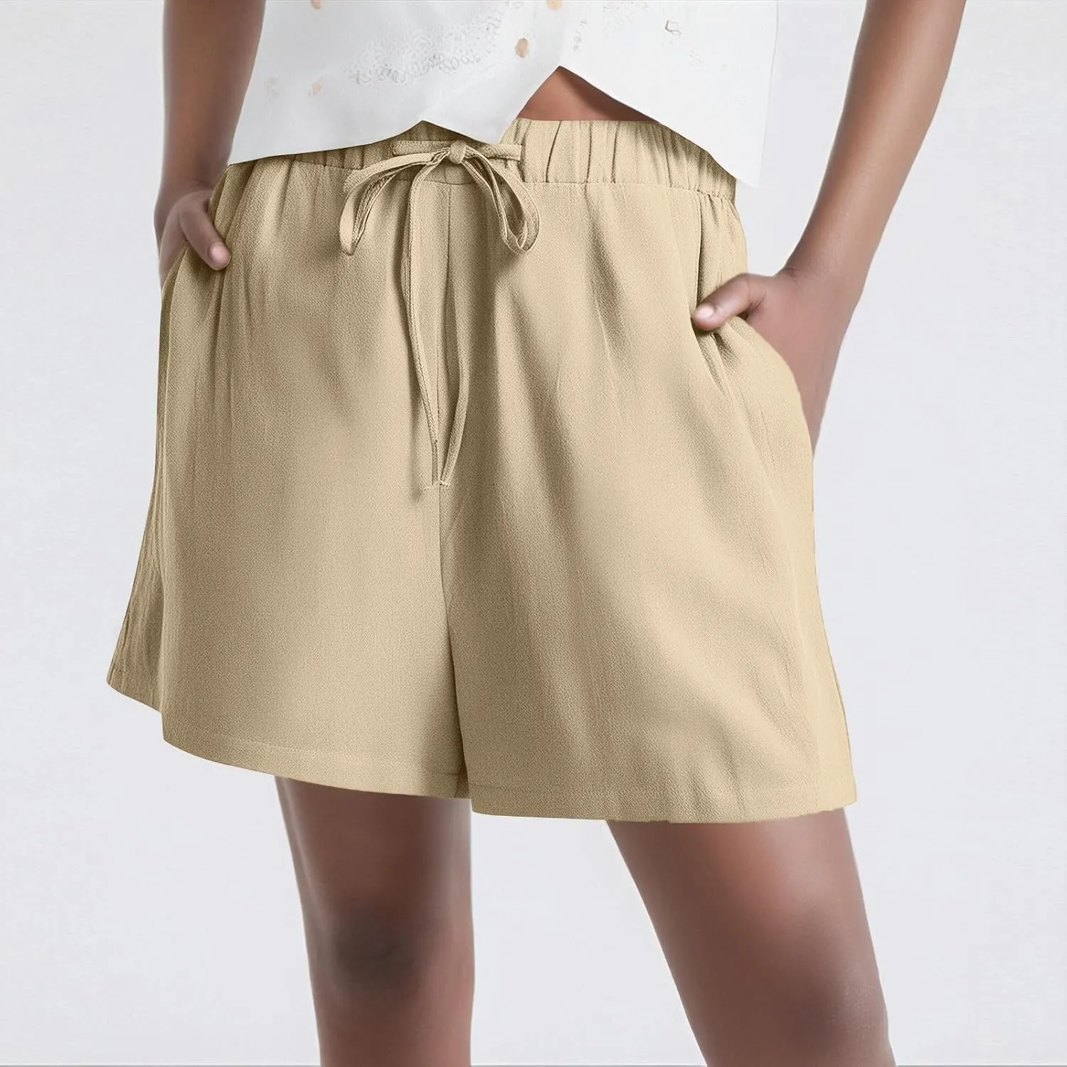 Summer Shorts for Women Baggy High Rise Linen Shorts Vacation Straight Elastic with Pocket Solid Loose Fit Pants 2025