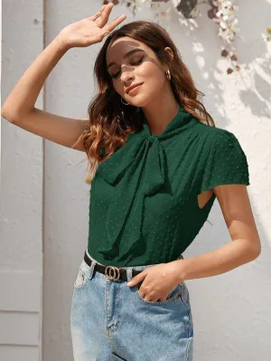 Swiss Dot Tie Neck Blouse