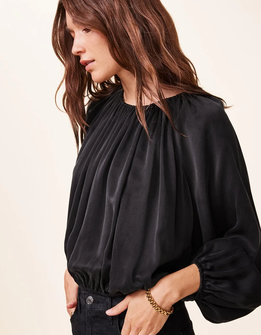 unsubscribed silk charmeuse balloon blouse