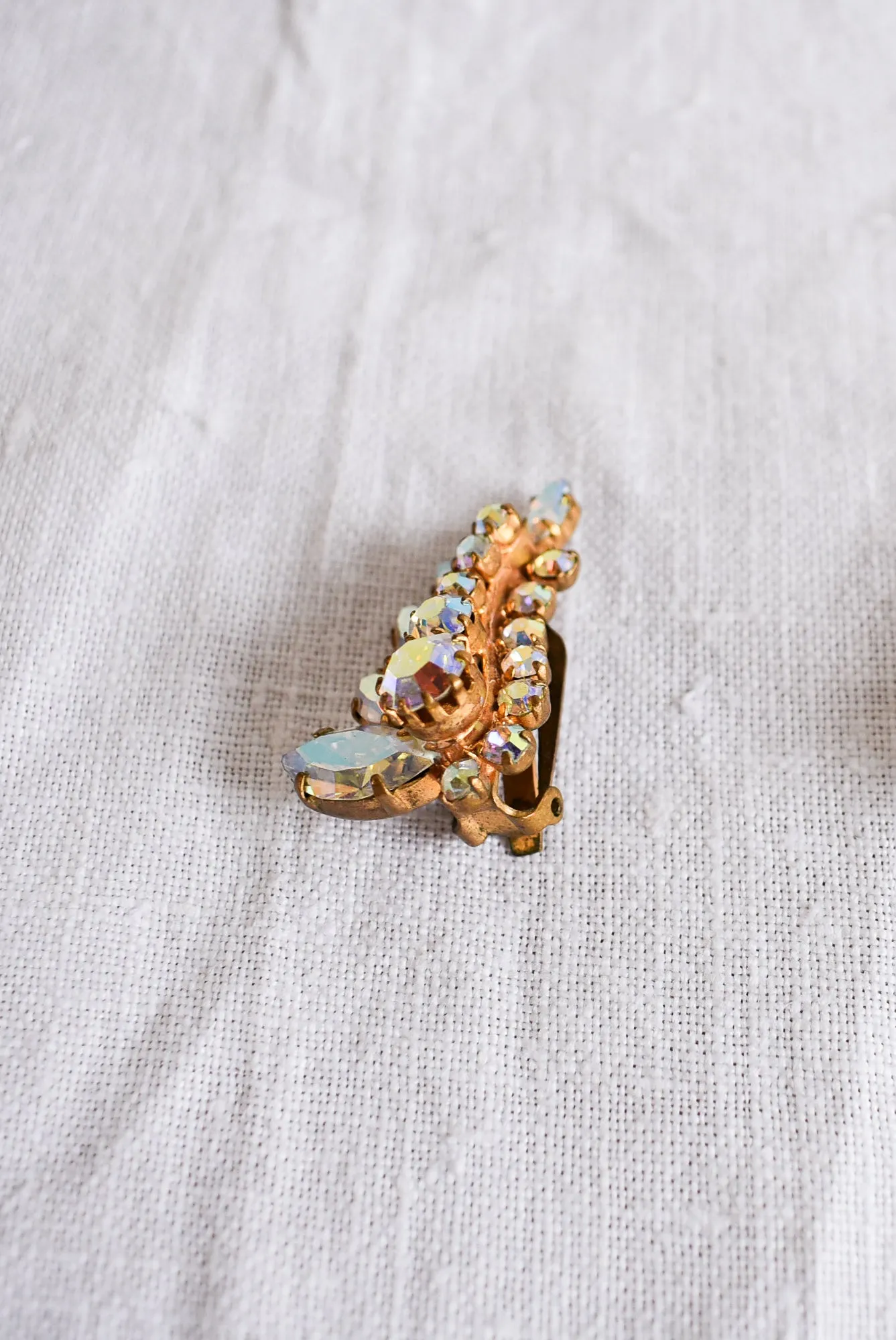 Vintage clip on diamante fern earrings
