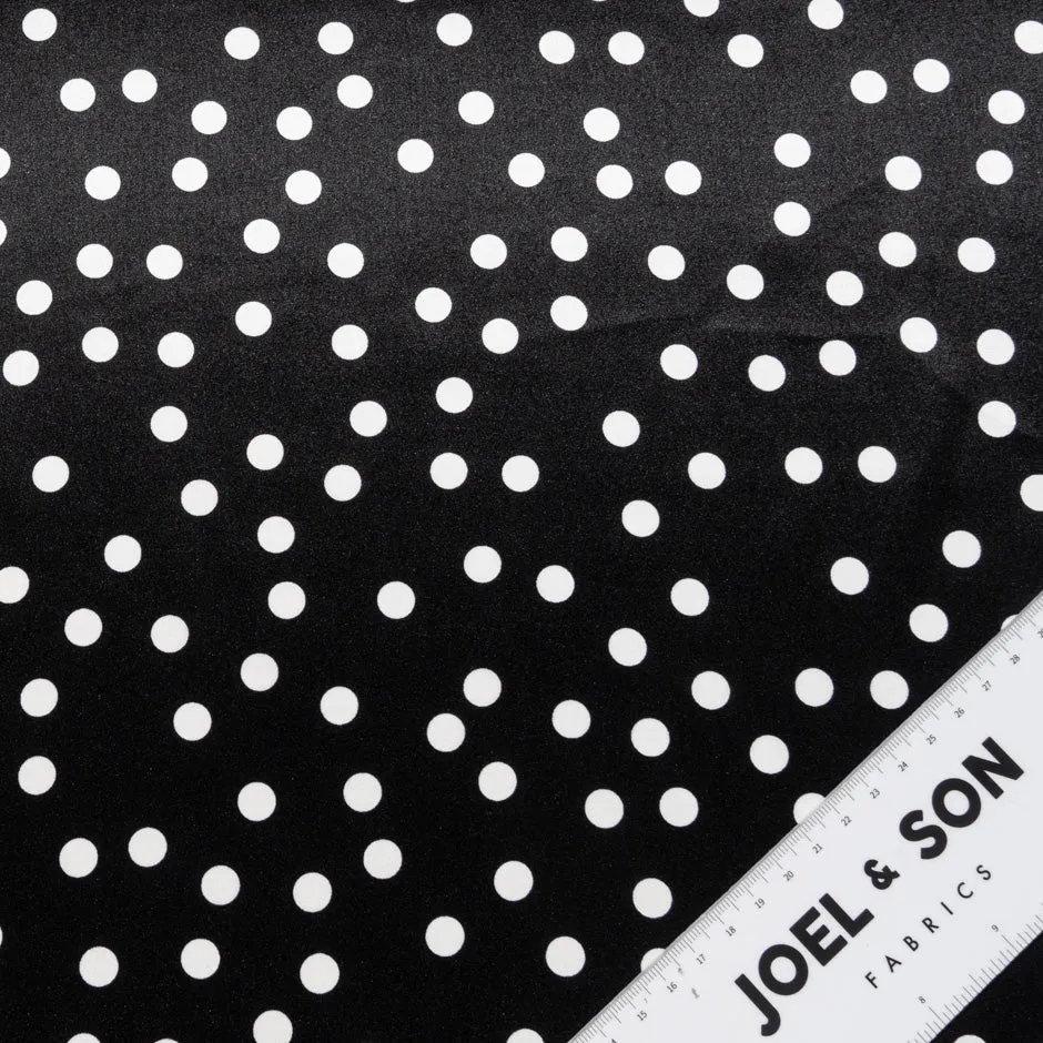 White Spot Printed Black Silk Satin