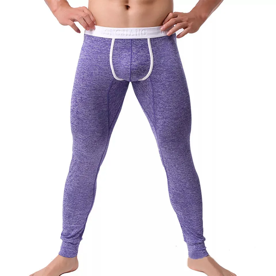 Winter Warm Mens Long John Thermal Underwear Legging Pants Bulge Pouch Trousers