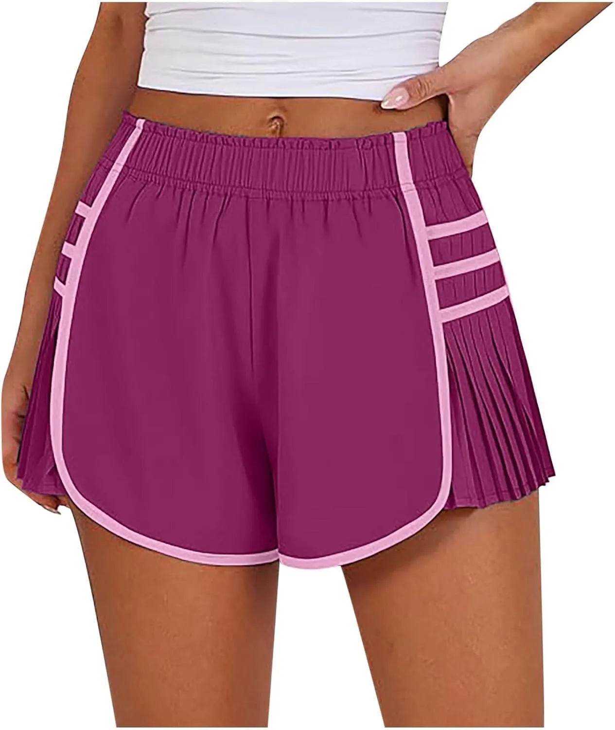 Womens High Waisted Shorts Elastic Summer Workout Casual Lounge Shorts Wide Leg Pleated Tennis Loose Short Casual Pant