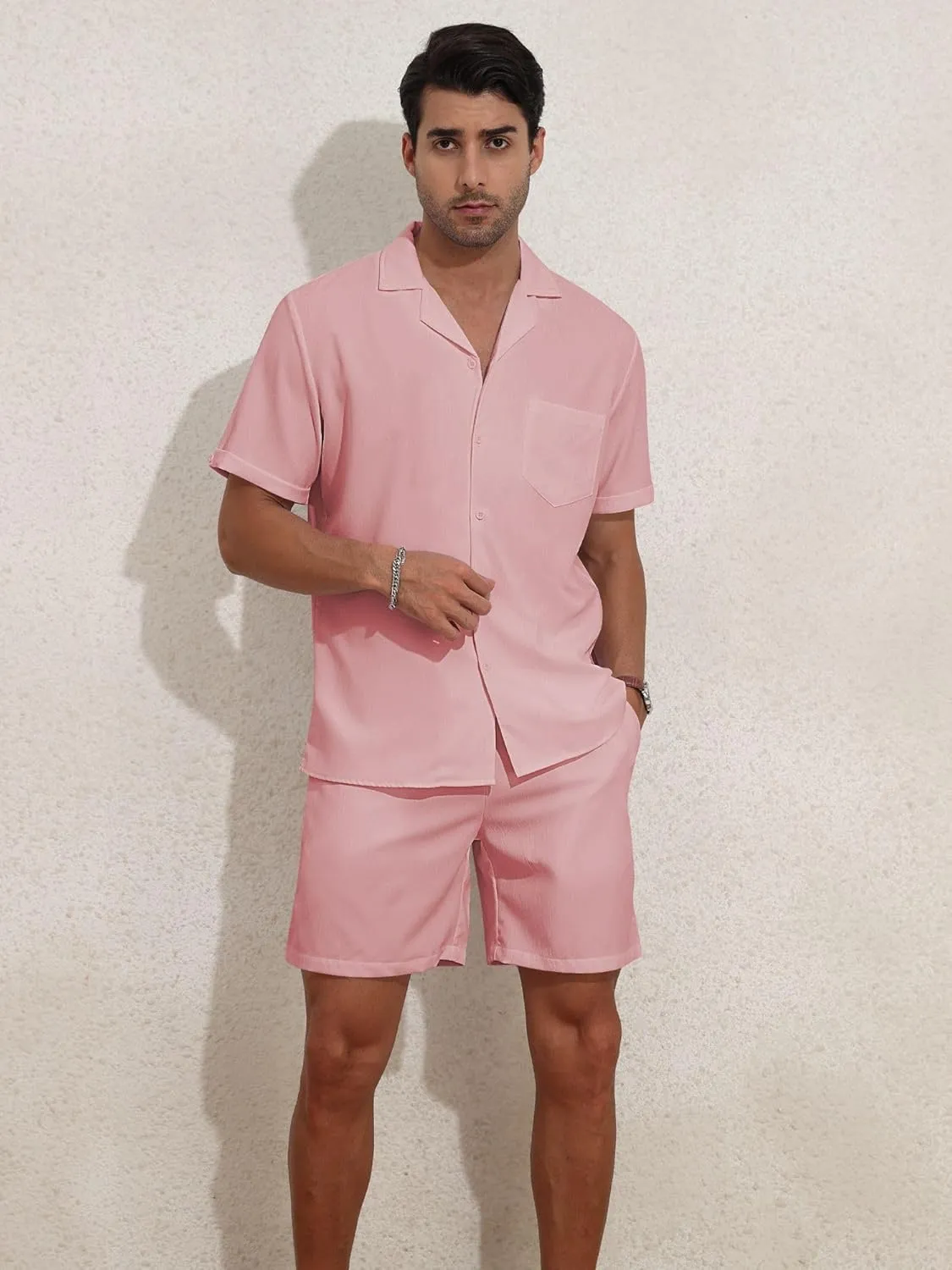 YTD Men's 2 Pieces Shirt Set Short Sleeve Button Down Casual Hippie Holiday Beach T-Shirts Shorts Outfits