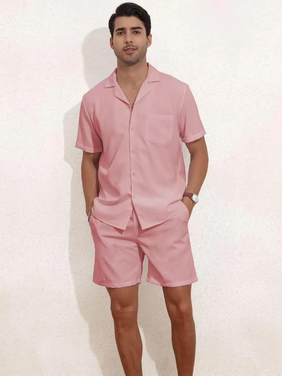 YTD Men's 2 Pieces Shirt Set Short Sleeve Button Down Casual Hippie Holiday Beach T-Shirts Shorts Outfits